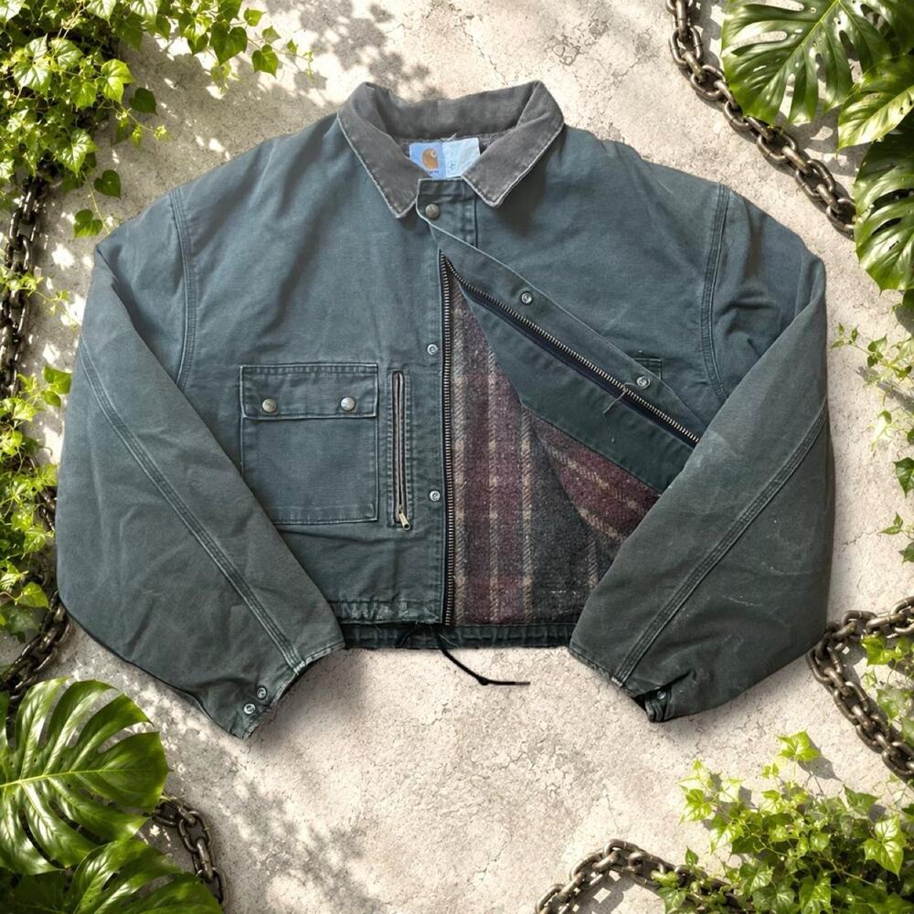 Carhartt MOS Crop Detroit Trucker Duck Canvas Pearl Snap Jacket us sz L Vintage